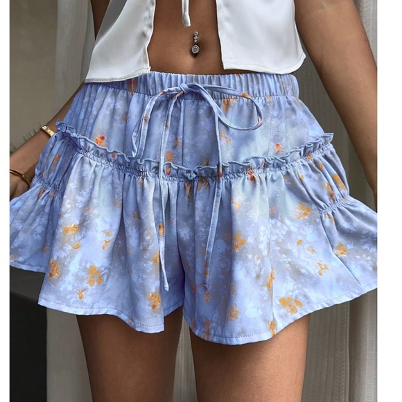 Boho Floral Print Ruffle Detail Stretchy Waist Shorts - Picture 10 of 10